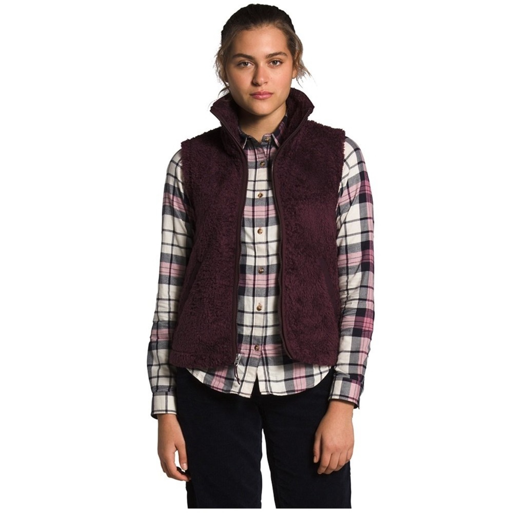 548 The North Face Furry Fleece Vest Womens Small Burgundy Cozy Outdoor